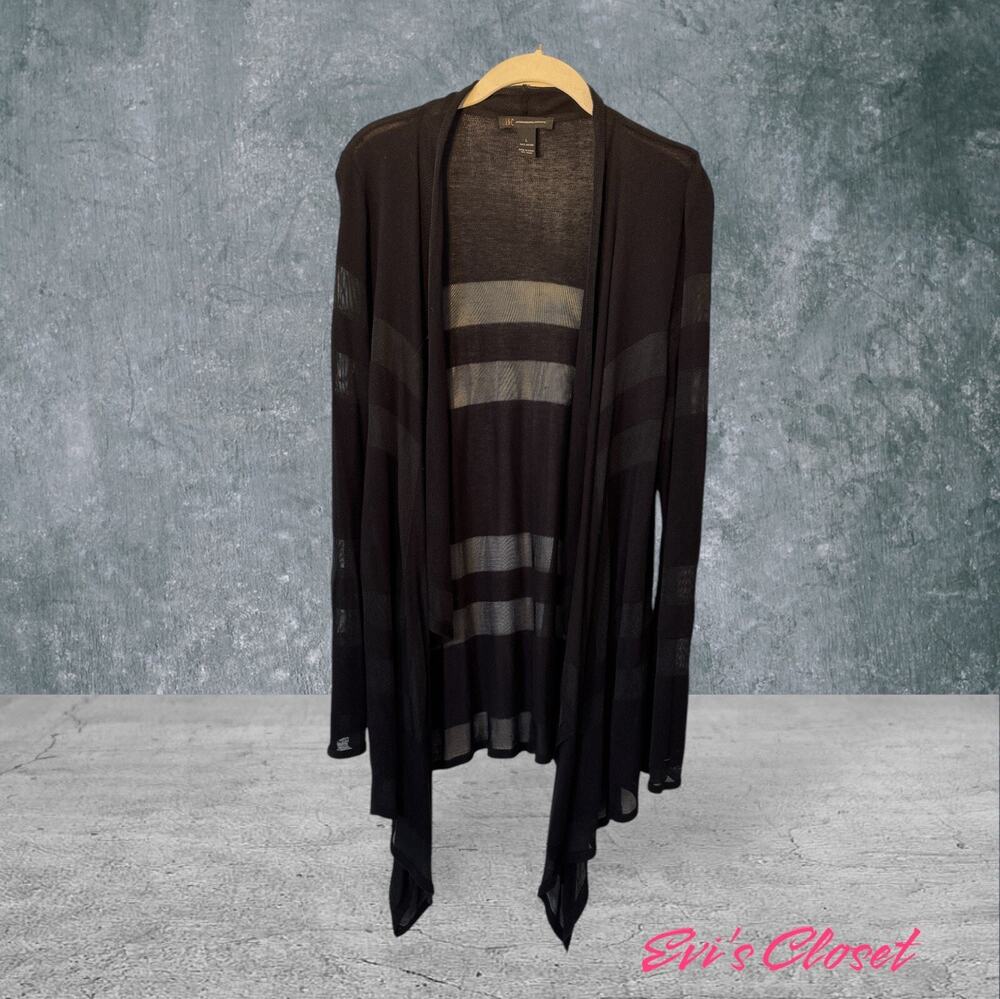 INC International Concepts Women Black Open Cascading Wrap Cardigan Jacket Sz L
